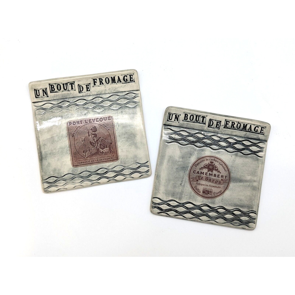 Cheese Plates Embossed Ceramic Fromage Pont-l'Évêque & Camembert Le Baron Labels